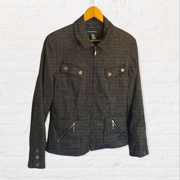 EVAN Picone Black Checkered Silver Button Blazer Jacket - Picture 1 of 8